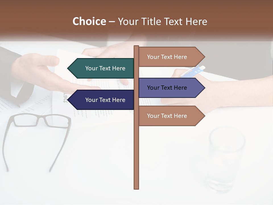 Two People Sitting At A Table Signing Papers PowerPoint Template