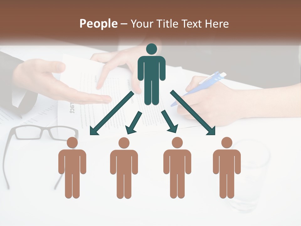 Two People Sitting At A Table Signing Papers PowerPoint Template