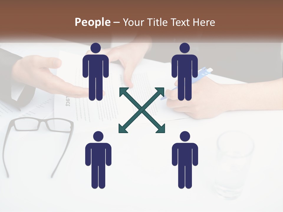 Two People Sitting At A Table Signing Papers PowerPoint Template