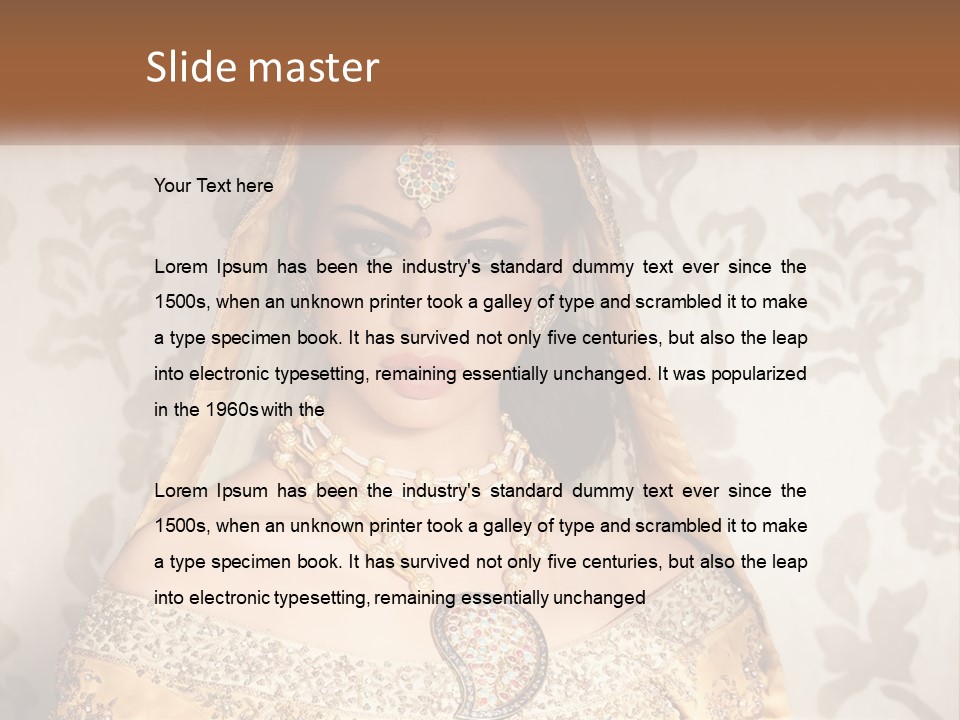 A Beautiful Woman In A Bridal Gown With A Veil On Her Head PowerPoint Template