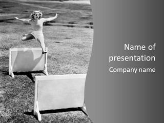 A Child Jumping Over A Chair In A Field PowerPoint Template