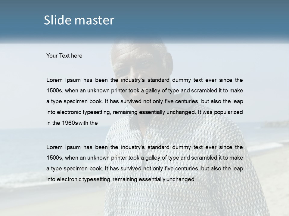 A Man Standing On A Beach With The Ocean In The Background PowerPoint Template