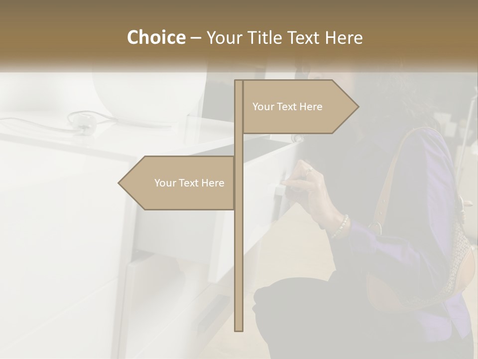 A Woman Is Looking At A Piece Of Furniture PowerPoint Template