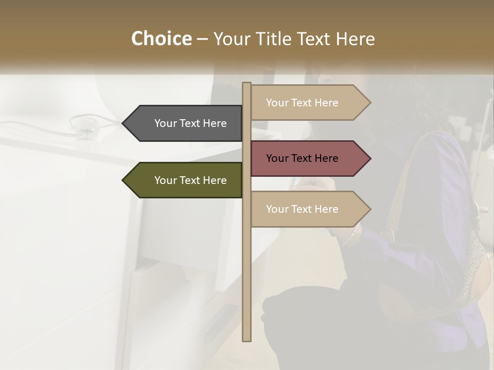 A Woman Is Looking At A Piece Of Furniture PowerPoint Template