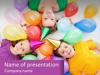 A Group Of Kids Laying In A Circle With Balloons PowerPoint Template