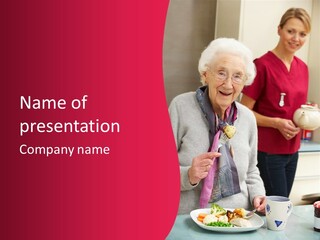 A Woman In A Red Shirt Is Eating A Plate Of Food PowerPoint Template