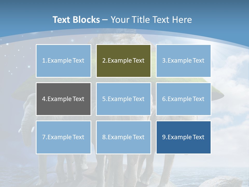 A Group Of Elephants Standing On Top Of A Turtle PowerPoint Template