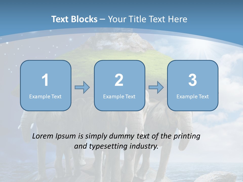 A Group Of Elephants Standing On Top Of A Turtle PowerPoint Template
