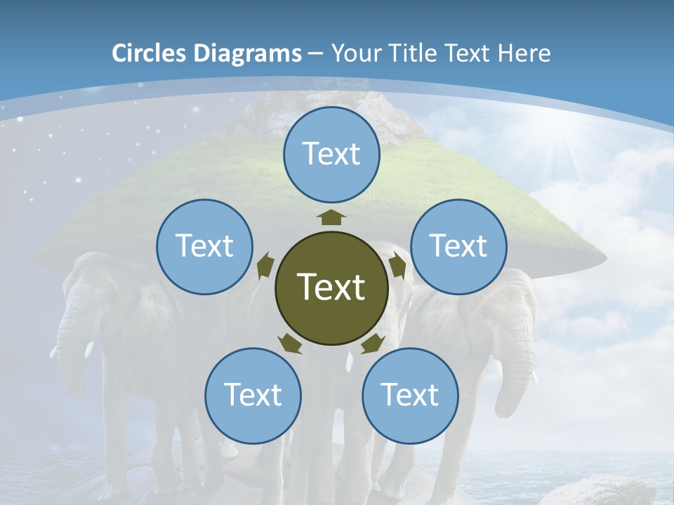 A Group Of Elephants Standing On Top Of A Turtle PowerPoint Template