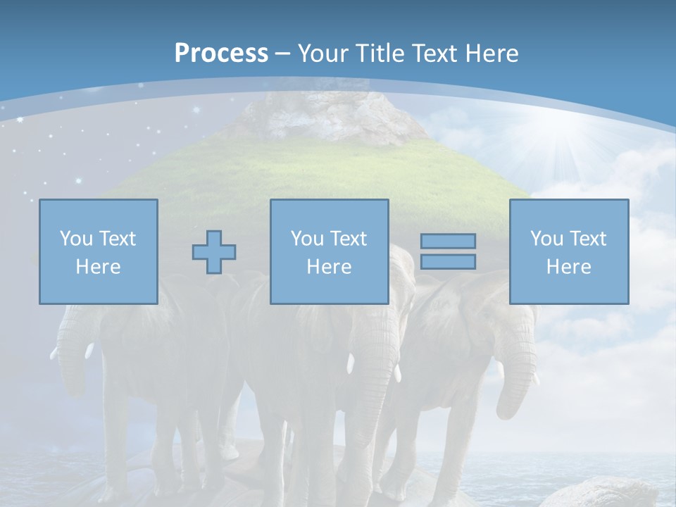 A Group Of Elephants Standing On Top Of A Turtle PowerPoint Template