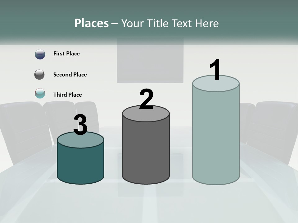 A Glass Conference Table With Black Leather Chairs PowerPoint Template