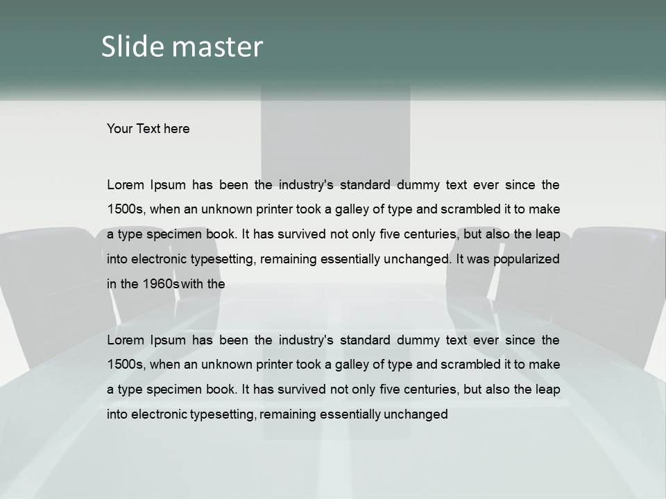 A Glass Conference Table With Black Leather Chairs PowerPoint Template