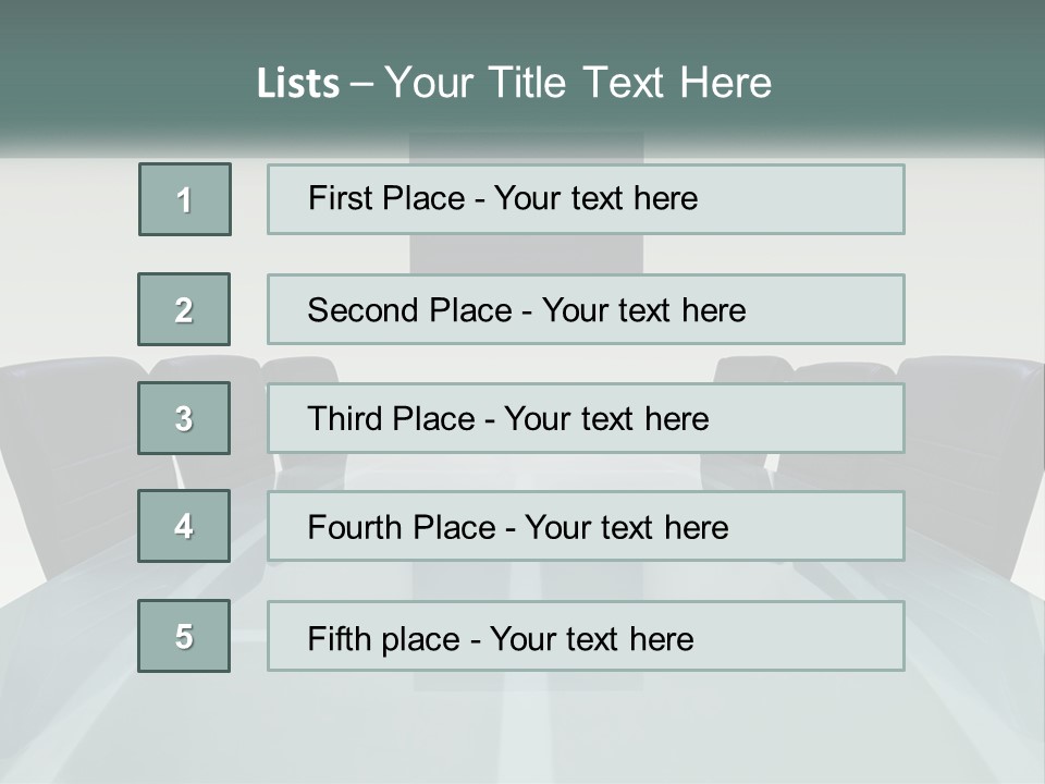 A Glass Conference Table With Black Leather Chairs PowerPoint Template