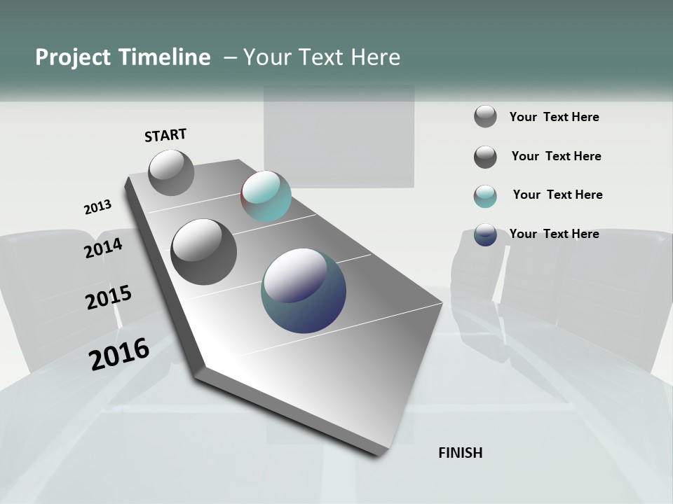 A Glass Conference Table With Black Leather Chairs PowerPoint Template
