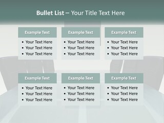 A Glass Conference Table With Black Leather Chairs PowerPoint Template