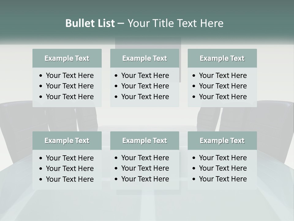A Glass Conference Table With Black Leather Chairs PowerPoint Template