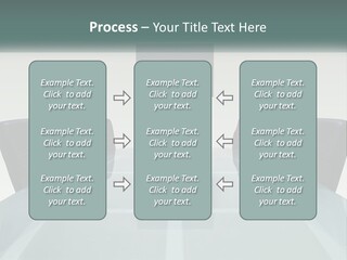 A Glass Conference Table With Black Leather Chairs PowerPoint Template