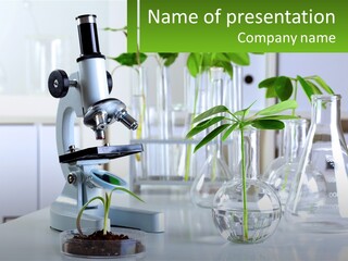 A Microscope And Some Plants On A Table PowerPoint Template