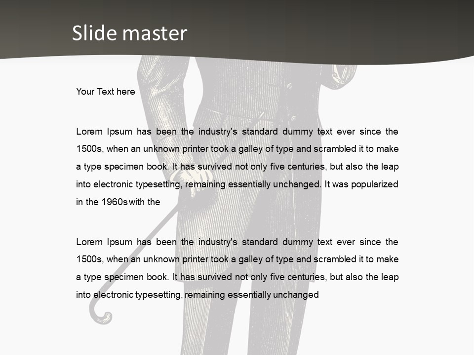 A Man In A Suit And Top Hat Is Holding A Cane PowerPoint Template