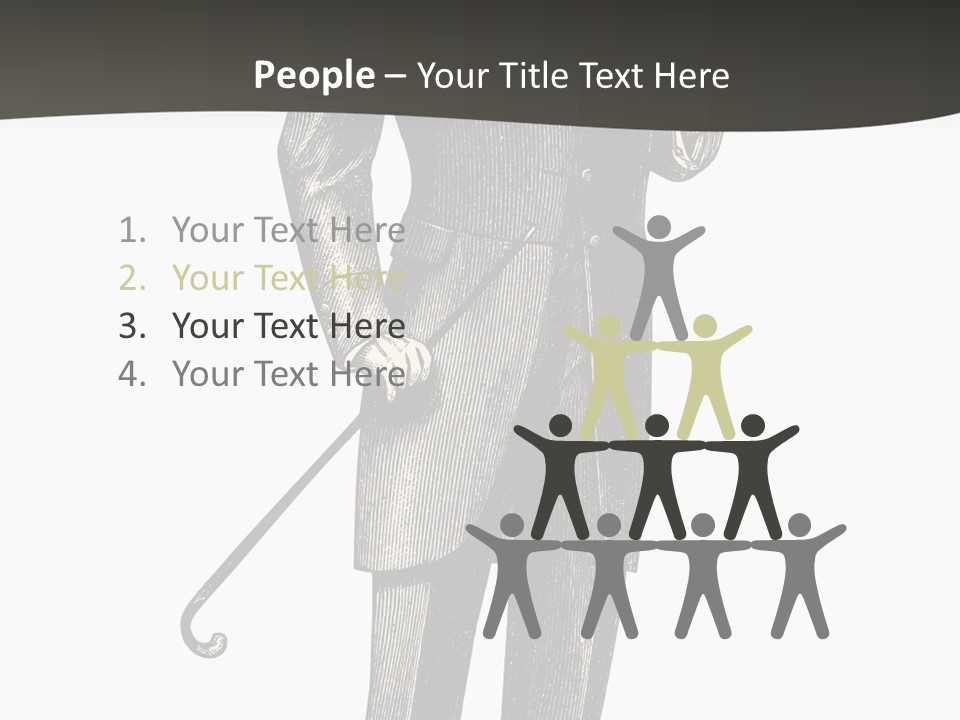 A Man In A Suit And Top Hat Is Holding A Cane PowerPoint Template