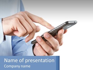 A Man Holding A Cell Phone In His Hand PowerPoint Template