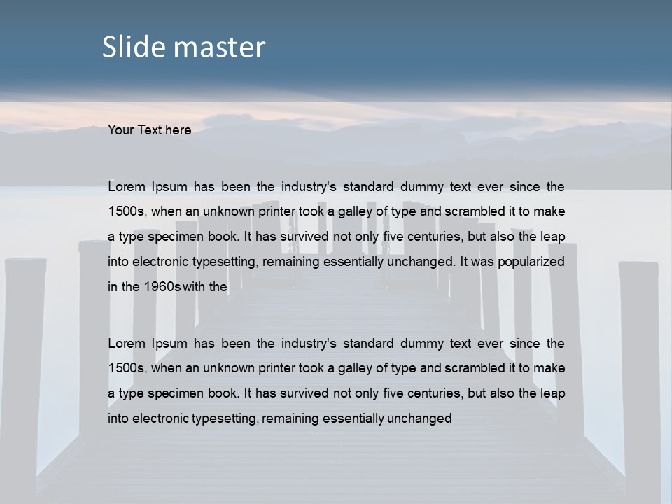 A Wooden Dock With Mountains In The Background PowerPoint Template