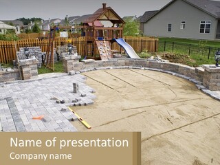 A Backyard With A Slide And A Playground In The Background PowerPoint Template