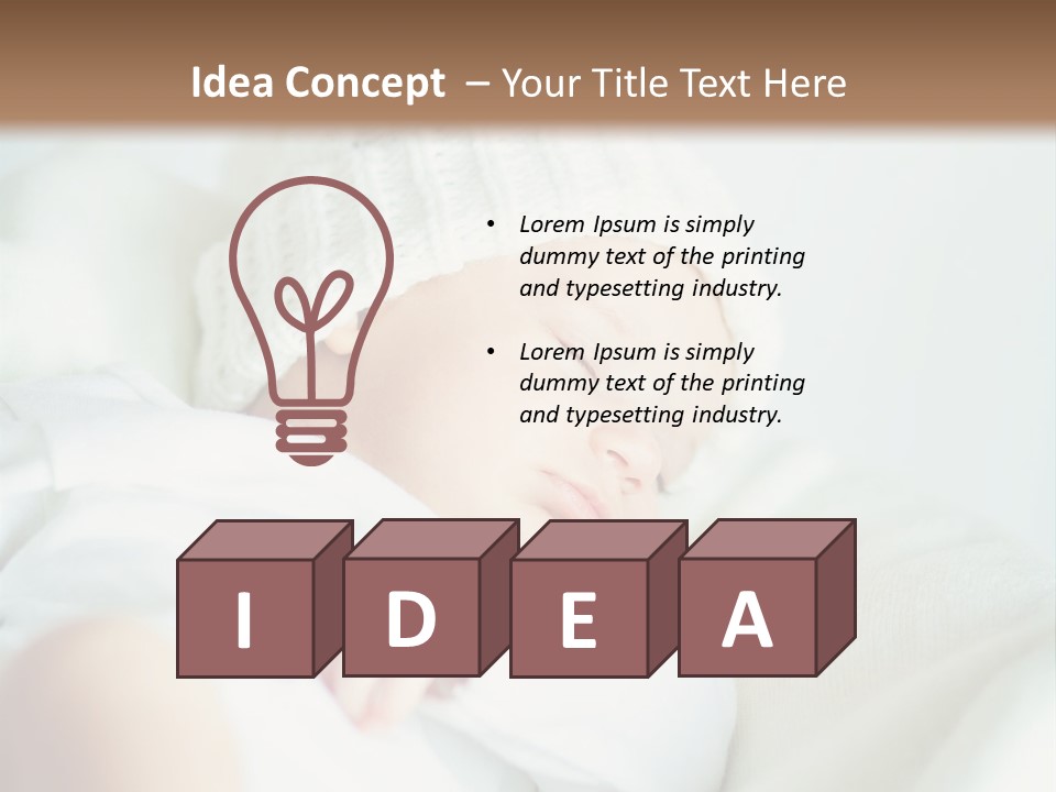 A Baby Sleeping On A Bed With A White Hat PowerPoint Template