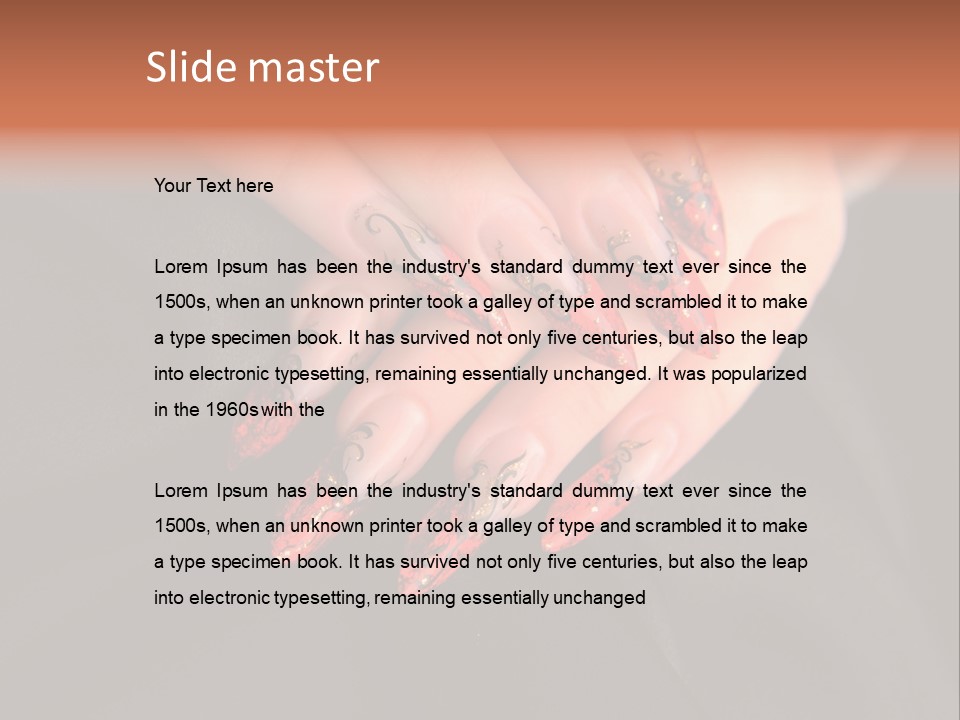 A Woman's Hand With A Red And Black Manicure PowerPoint Template