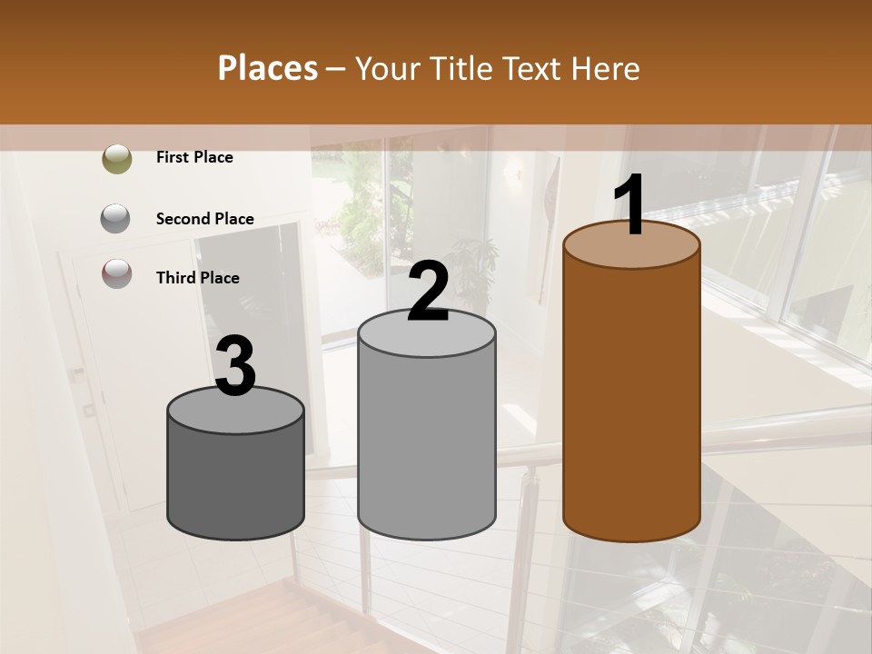 A Staircase Leading Up To A Window In A House PowerPoint Template