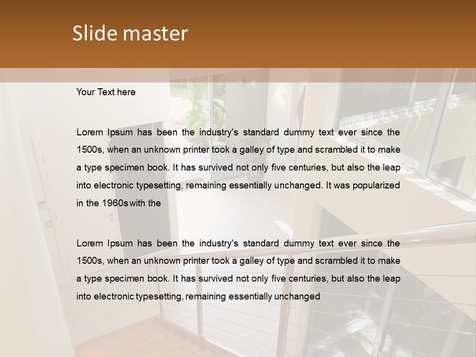 A Staircase Leading Up To A Window In A House PowerPoint Template