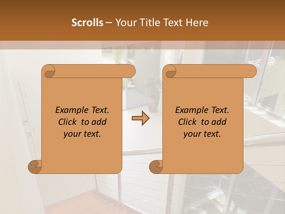 A Staircase Leading Up To A Window In A House PowerPoint Template