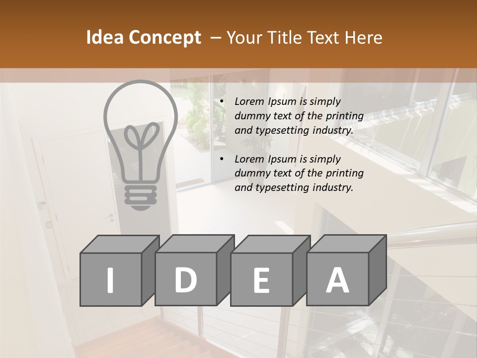 A Staircase Leading Up To A Window In A House PowerPoint Template