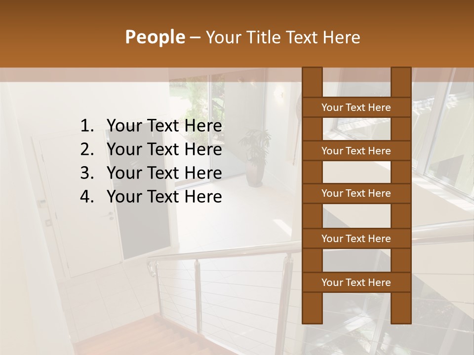A Staircase Leading Up To A Window In A House PowerPoint Template