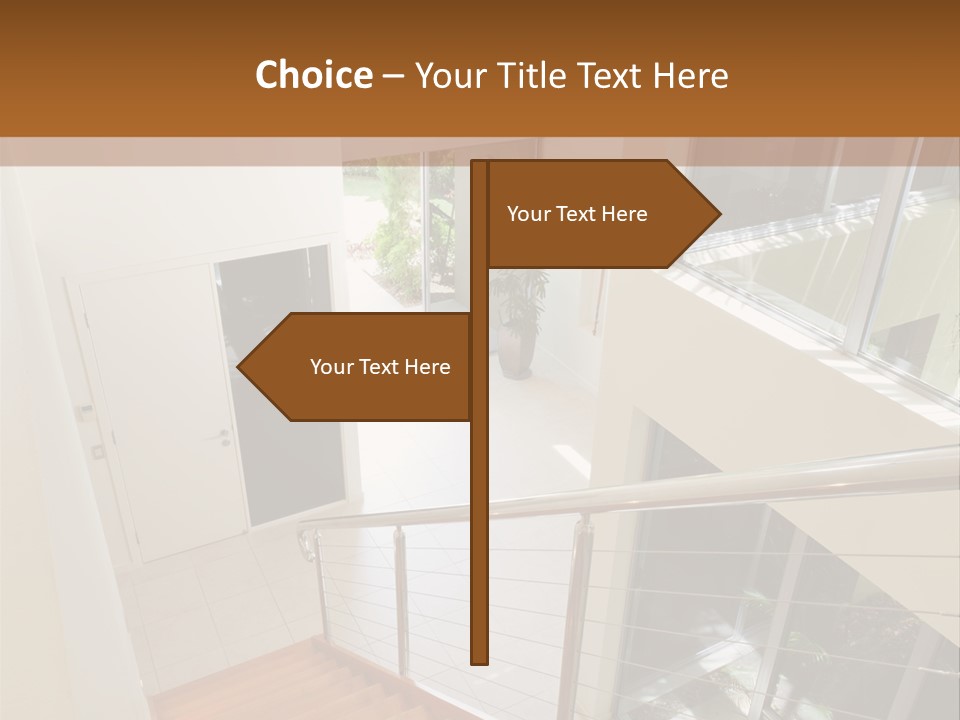 A Staircase Leading Up To A Window In A House PowerPoint Template