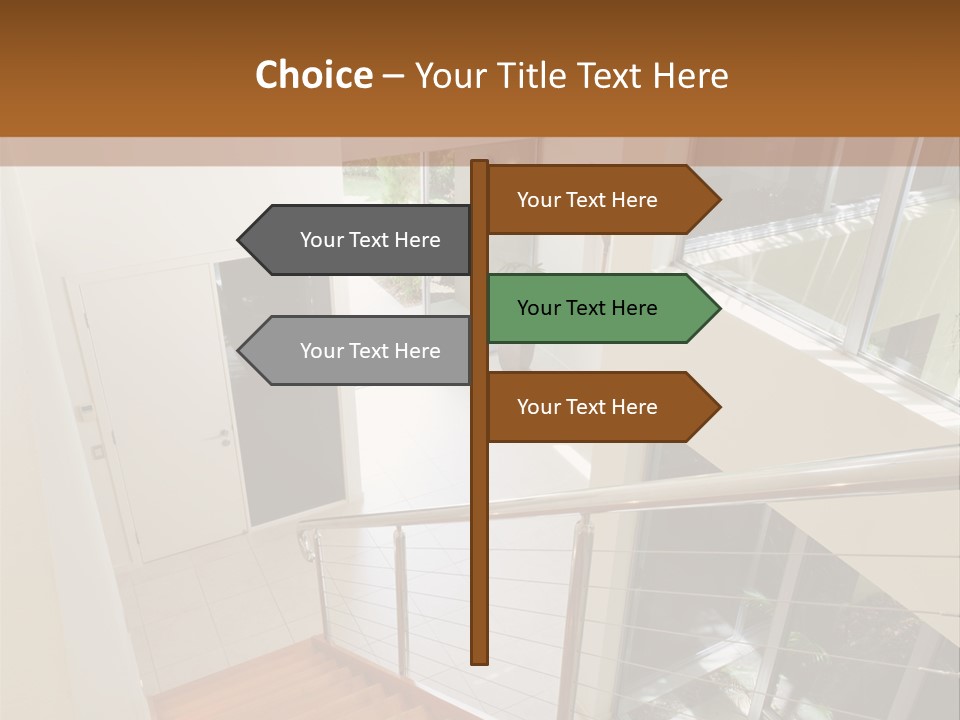 A Staircase Leading Up To A Window In A House PowerPoint Template