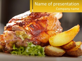 A Close Up Of A Plate Of Food With Potatoes PowerPoint Template