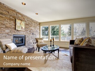 A Living Room Filled With Furniture And A Fire Place PowerPoint Template