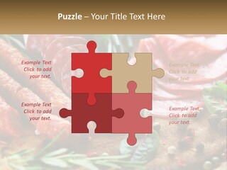 A Wooden Cutting Board Topped With Different Types Of Sausages PowerPoint Template