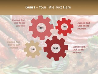 A Wooden Cutting Board Topped With Different Types Of Sausages PowerPoint Template