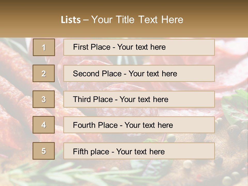 A Wooden Cutting Board Topped With Different Types Of Sausages PowerPoint Template