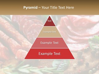 A Wooden Cutting Board Topped With Different Types Of Sausages PowerPoint Template
