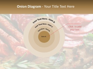 A Wooden Cutting Board Topped With Different Types Of Sausages PowerPoint Template