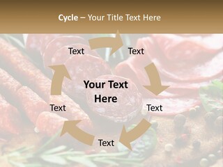 A Wooden Cutting Board Topped With Different Types Of Sausages PowerPoint Template