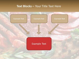 A Wooden Cutting Board Topped With Different Types Of Sausages PowerPoint Template