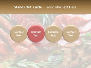 A Wooden Cutting Board Topped With Different Types Of Sausages PowerPoint Template