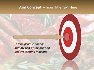 A Wooden Cutting Board Topped With Different Types Of Sausages PowerPoint Template