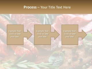 A Wooden Cutting Board Topped With Different Types Of Sausages PowerPoint Template