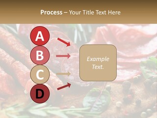 A Wooden Cutting Board Topped With Different Types Of Sausages PowerPoint Template