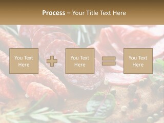 A Wooden Cutting Board Topped With Different Types Of Sausages PowerPoint Template